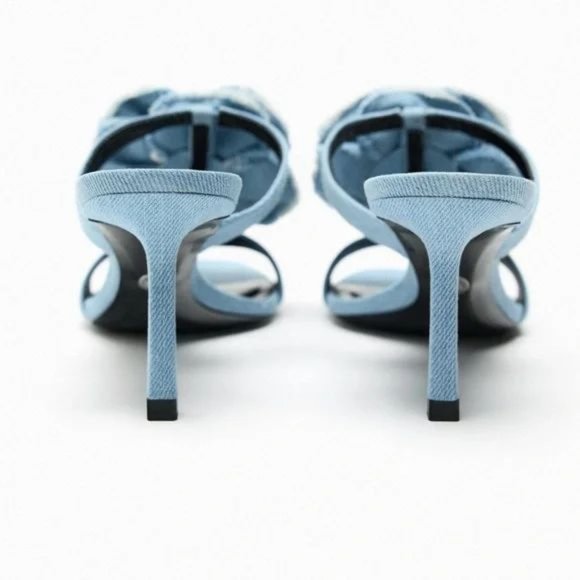 ZARA FLORAL HIGH HEELED DENIM SANDALS - Picture 5 of 6